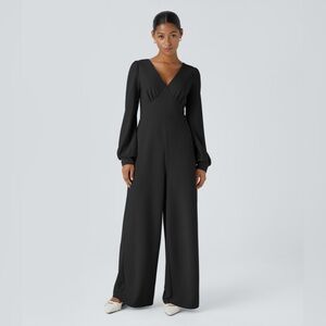 V Neck Long Sleeve Pocket Wide Leg Casual
Jumpsuit
